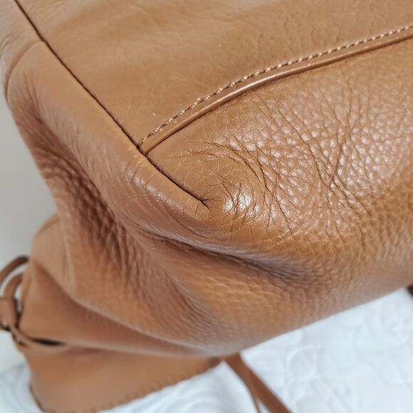 Tory Burch Marion Slouchy‎ Tote Bag East-West Bark Brown Pebbled Leather Purse - Picture 6 of 15
